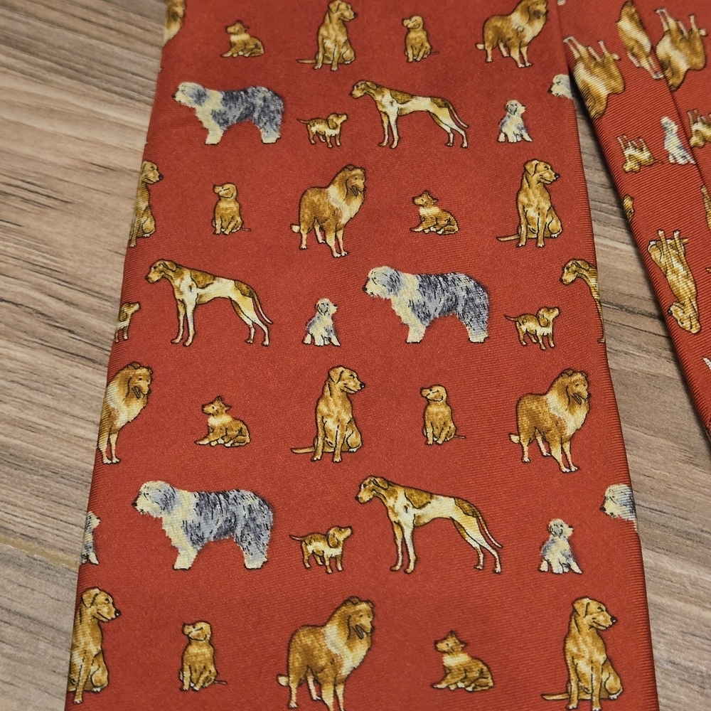Beaufort For Tie Rack - Red Dog Print Silk Tie - Picture 2 of 4
